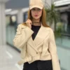 لوین کت چرم تک دکمه کمربنددار