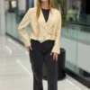 لوین کت چرم تک دکمه کمربنددار