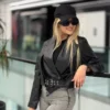لوین کت چرم تک دکمه کمربنددار