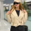 لوین کت چرم تک دکمه کمربنددار
